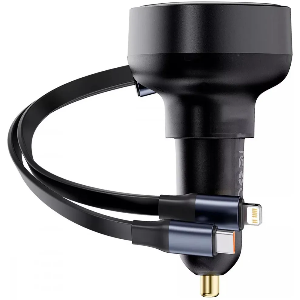 Автомобільний зарядний пристрій Baseus Enjoyment Pro (1USB-C, 2 вбудовані кабелі USB-C/Lightning) 60W Black (C00057802111-00) - мініатюра 5
