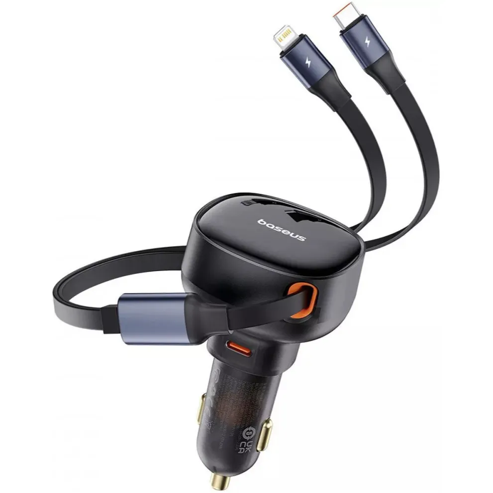 Автомобільний зарядний пристрій Baseus Enjoyment Pro (1USB-C, 2 вбудовані кабелі USB-C/Lightning) 60W Black (C00057802111-00) - мініатюра 6