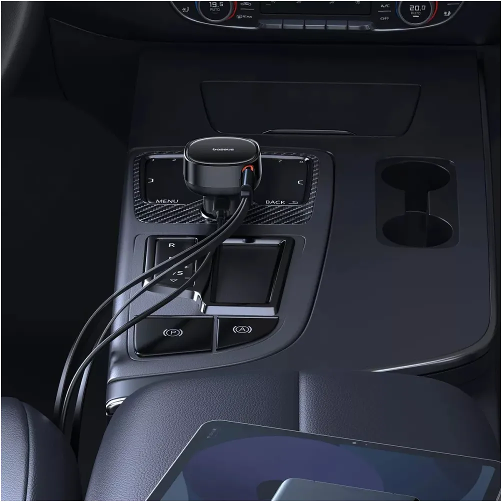 Автомобільний зарядний пристрій Baseus Enjoyment Pro (1USB-C, 2 вбудовані кабелі USB-C/Lightning) 60W Black (C00057802111-00) - мініатюра 7