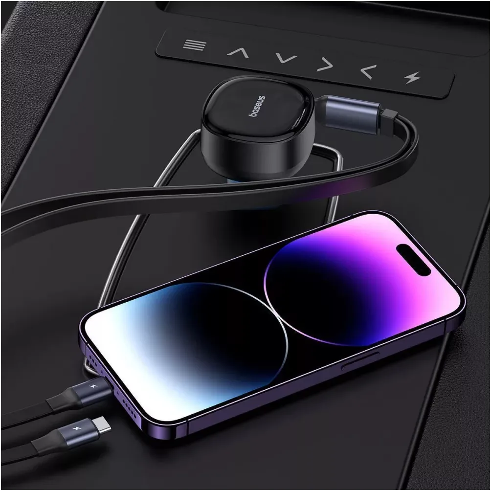 Автомобільний зарядний пристрій Baseus Enjoyment Pro (1USB-C, 2 вбудовані кабелі USB-C/Lightning) 60W Black (C00057802111-00) - мініатюра 9