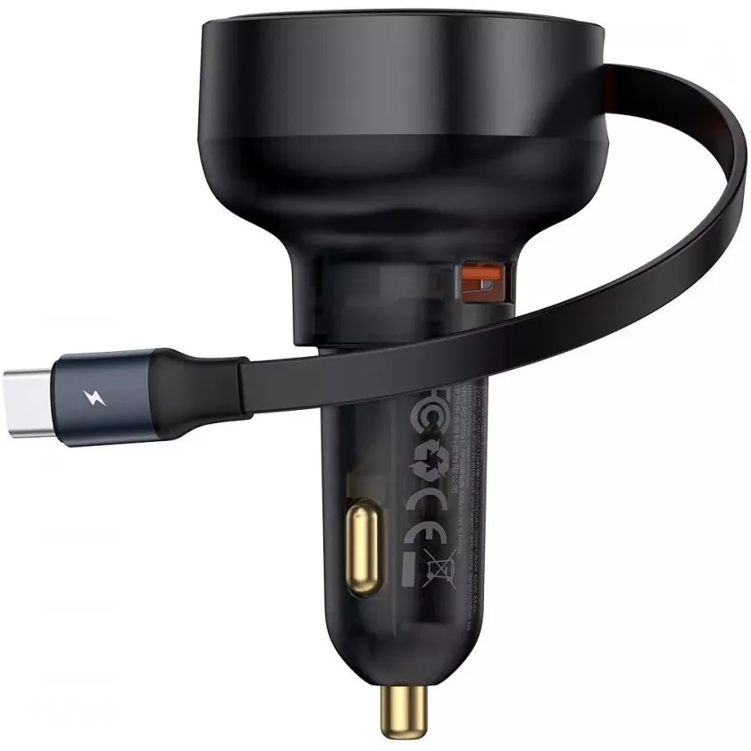 Автомобільний зарядний пристрій Baseus Enjoyment Pro (1USB, вбудований кабель USB Type-C) 60W Black (C00057800111-00) - зображення 1