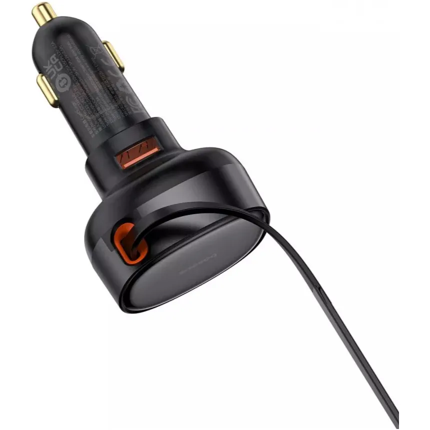 Автомобільний зарядний пристрій Baseus Enjoyment Pro (1USB, вбудований кабель USB Type-C) 60W Black (C00057800111-00) - мініатюра 3