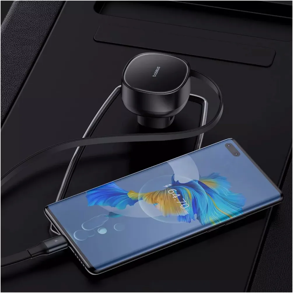 Автомобільний зарядний пристрій Baseus Enjoyment Pro (1USB, вбудований кабель USB Type-C) 60W Black (C00057800111-00) - мініатюра 6