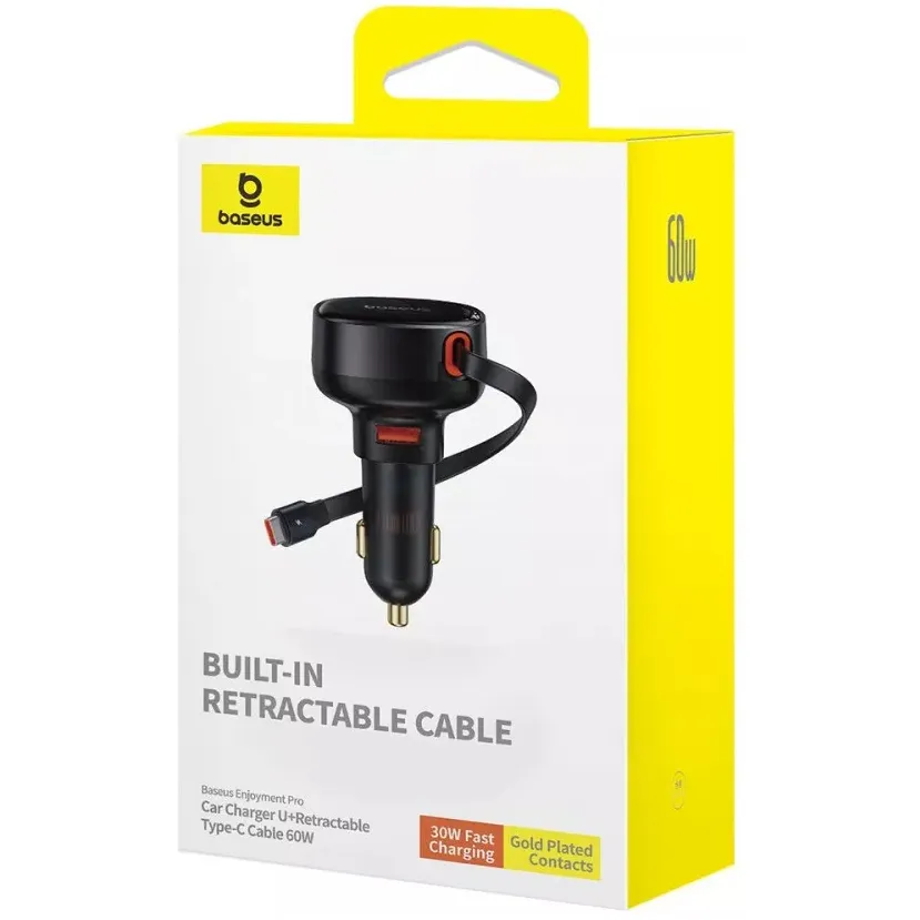 Автомобільний зарядний пристрій Baseus Enjoyment Pro (1USB, вбудований кабель USB Type-C) 60W Black (C00057800111-00) - мініатюра 8