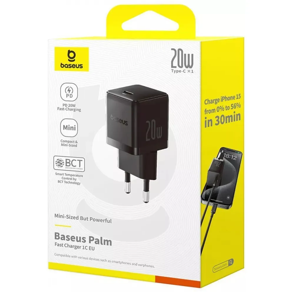 Мережевий зарядний пристрій Baseus Palm Fast Charger 1C (1USB-C) 20W Black (P10111602113-00) - мініатюра 7