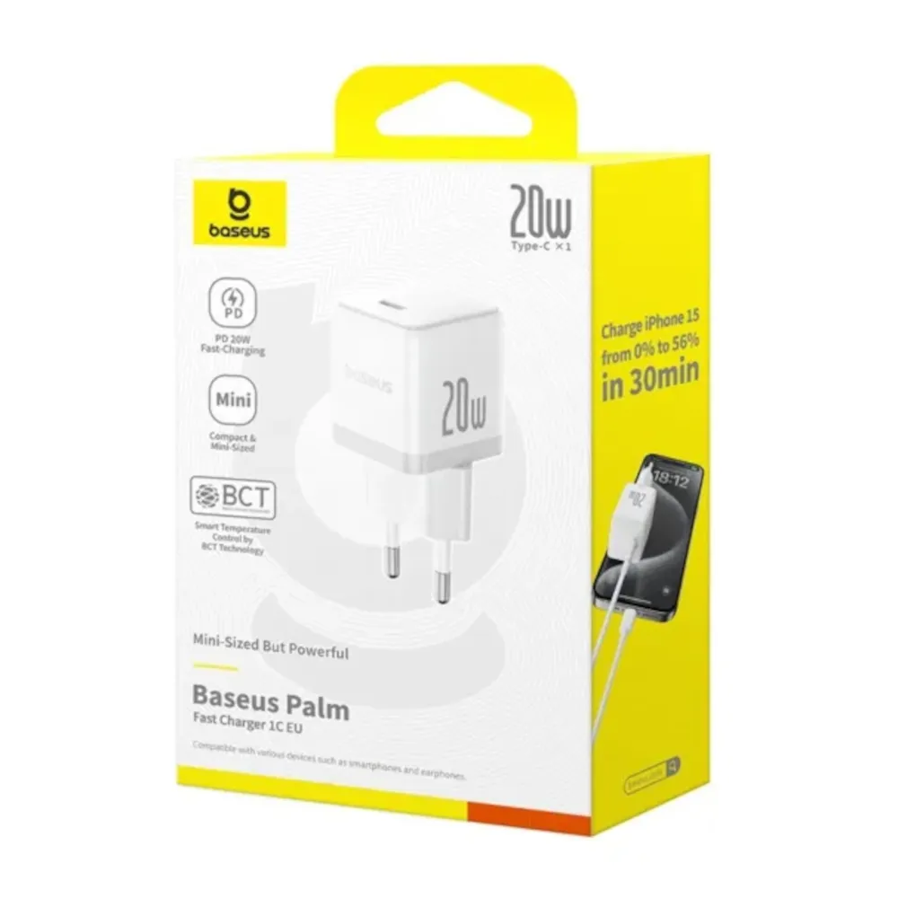 Мережевий зарядний пристрій Baseus Palm Fast Charger 1C (1USB-C) 20W White (P10111602213-00) - мініатюра 6