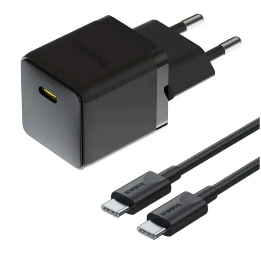 Мережевий зарядний пристрій Baseus Palm Fast Charger 1C (1USB-C) 20W Black (P10111602113-01) + кабель USB Type-C 1 м - зображення 1