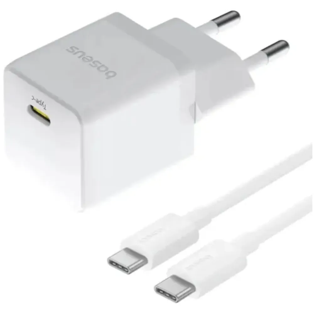 Мережевий зарядний пристрій Baseus Palm Fast Charger 1C (1USB-C) 20W White (P10111602213-01) + кабель USB Type-C 1 м - зображення 1