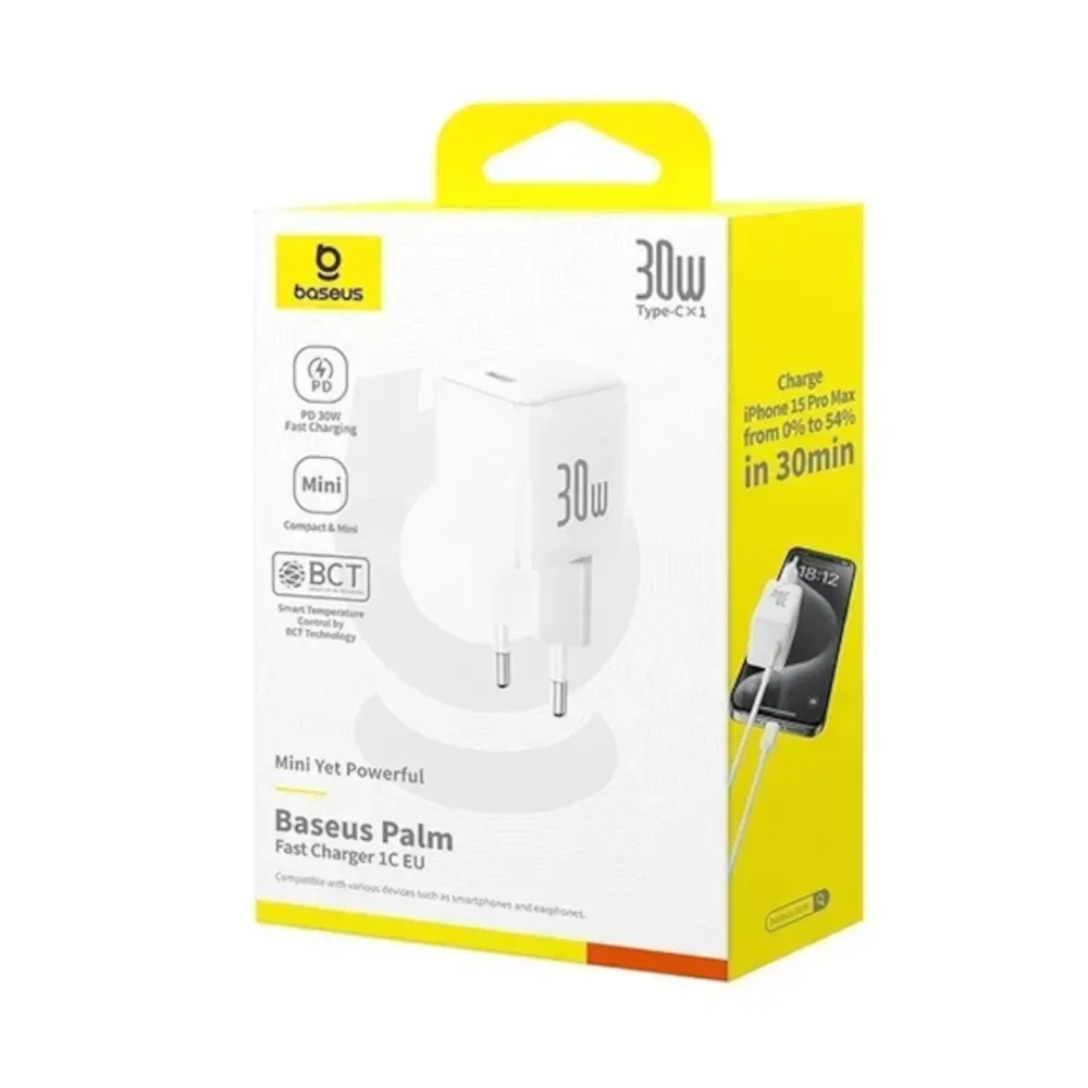 Мережевий зарядний пристрій Baseus Palm Fast Charger 1C (1USB-C) 30W White (P10111605213-00) - мініатюра 4