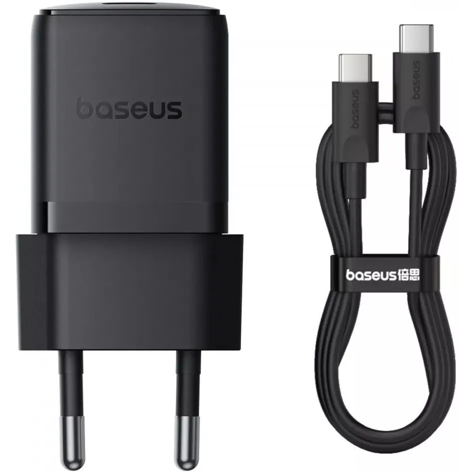 Мережевий зарядний пристрій Baseus Palm Fast Charger 1C (1USB-C) 30W Black (P10111605113-01) + кабель USB Type-C 1 м - зображення 1