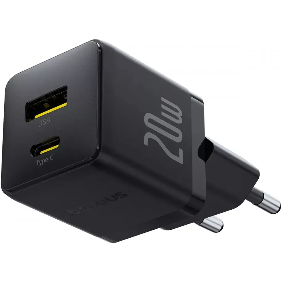 Мережевий зарядний пристрій Baseus Palm Fast Charger C+U (1USB, 1USB-C) 20W Black (P10111608113-00) - мініатюра 2