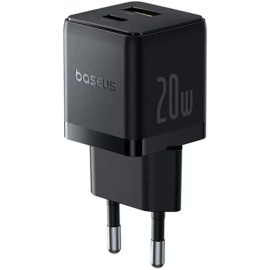 Мережевий зарядний пристрій Baseus Palm Fast Charger C+U (1USB, 1USB-C) 20W Black (P10111608113-01) + кабель USB Type-C 1 м - мініатюра 2