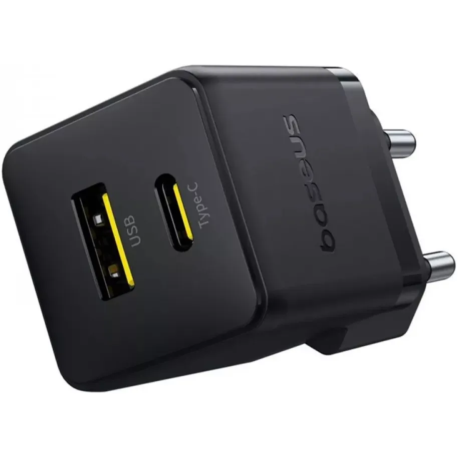 Мережевий зарядний пристрій Baseus Palm Fast Charger C+U (1USB, 1USB-C) 20W Black (P10111608113-01) + кабель USB Type-C 1 м - мініатюра 4