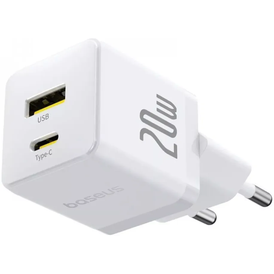 Мережевий зарядний пристрій Baseus Palm Fast Charger C+U (1USB, 1USB-C) 20W White (P10111608213-01) + кабель USB Type-C 1 м - мініатюра 3