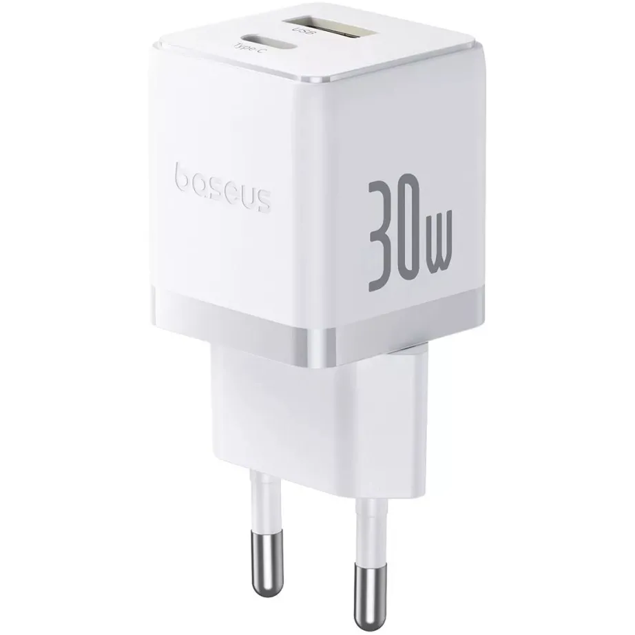 Мережевий зарядний пристрій Baseus Palm Fast Charger C+U (1USB, 1USB-C) 30W White (P1011160A213-01) + кабель USB Type-C 1 м - мініатюра 2