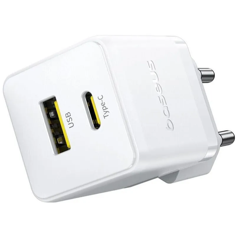 Мережевий зарядний пристрій Baseus Palm Fast Charger C+U (1USB, 1USB-C) 30W White (P1011160A213-01) + кабель USB Type-C 1 м - мініатюра 3