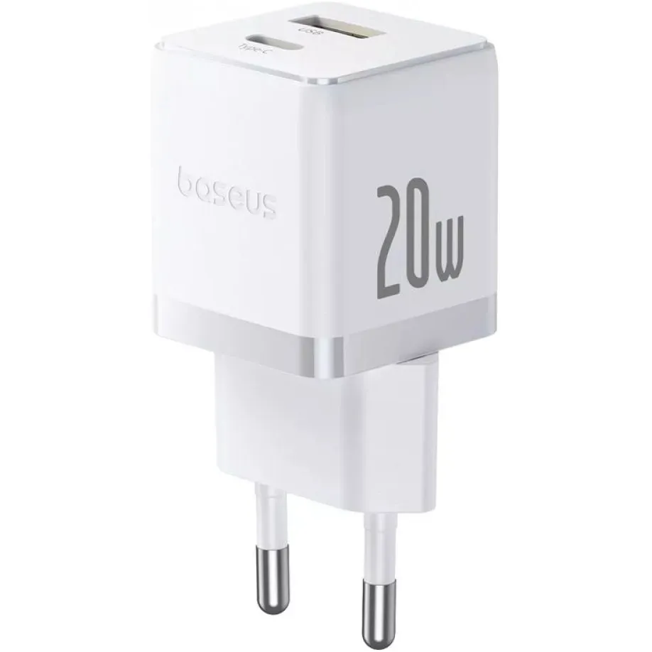 Мережевий зарядний пристрій Baseus Palm Fast Charger C+U (1USB, 1USB-C) 20W White (P10111608213-00) - зображення 1