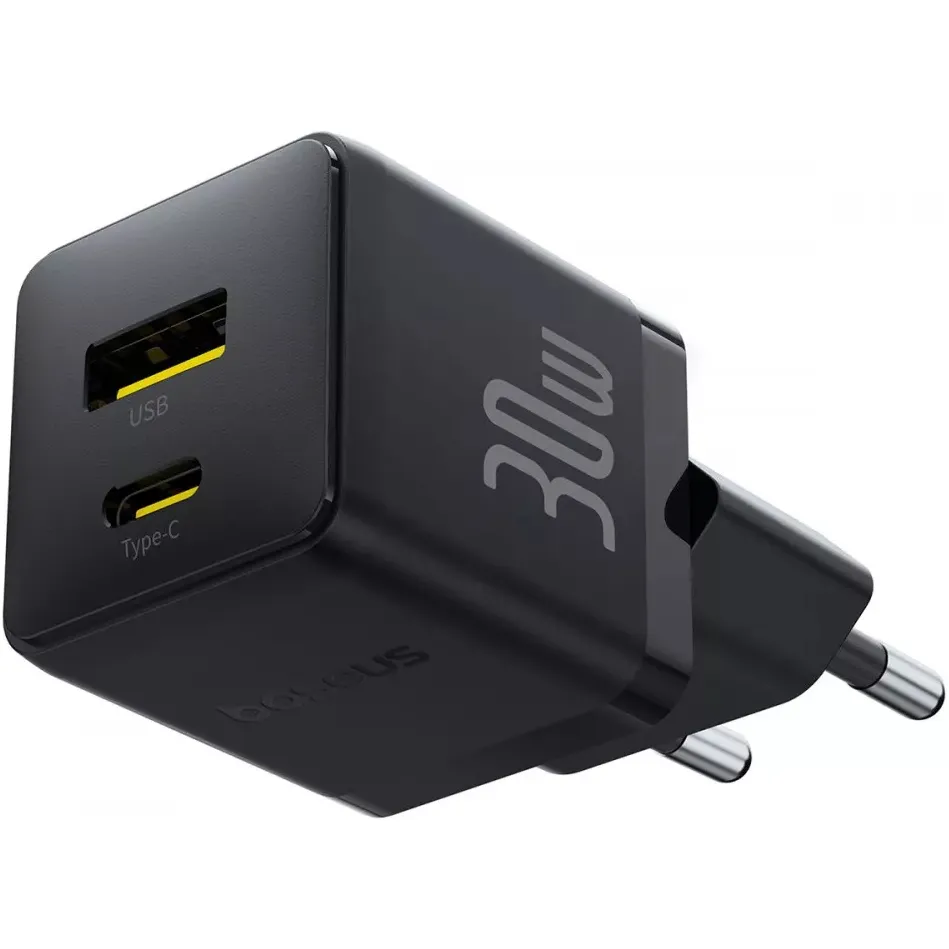 Мережевий зарядний пристрій Baseus Palm Fast Charger C+U (1USB, 1USB-C) 30W Black (P1011160A113-00) - зображення 1