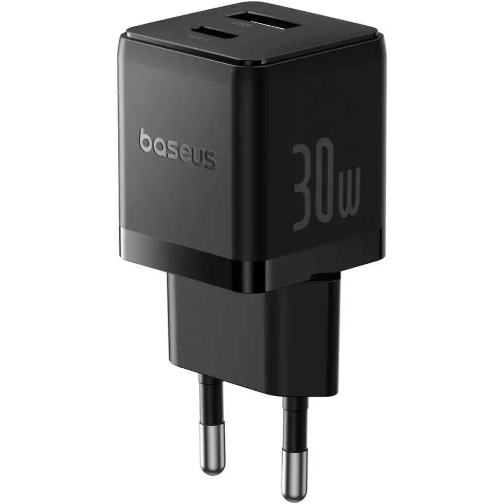 Мережевий зарядний пристрій Baseus Palm Fast Charger C+U (1USB, 1USB-C) 30W Black (P1011160A113-00) - мініатюра 2