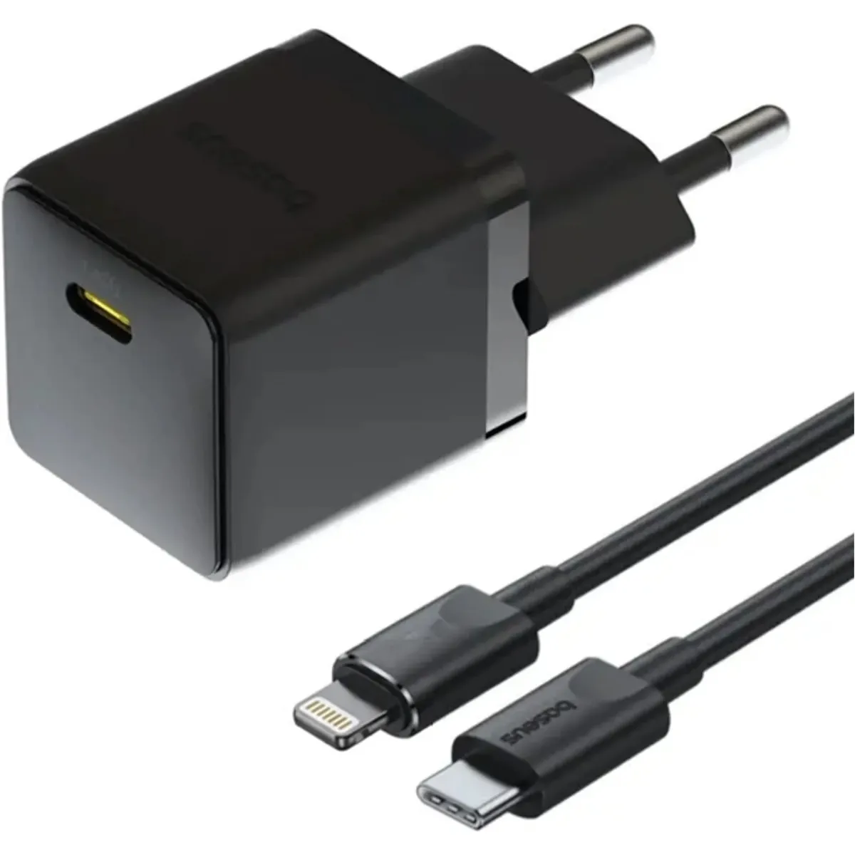 Мережевий зарядний пристрій Baseus Palm Fast Charger 1C (1USB-C) 20W Black (E0116401) + кабель Lightning 1 м - зображення 1