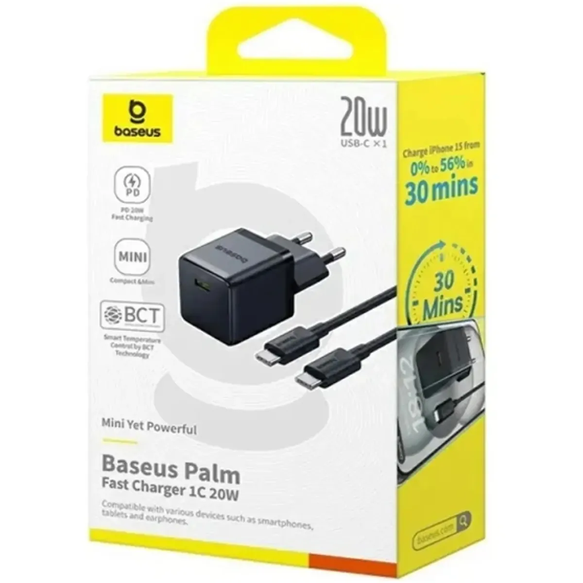 Мережевий зарядний пристрій Baseus Palm Fast Charger 1C (1USB-C) 20W Black (E0116401) + кабель Lightning 1 м - мініатюра 8