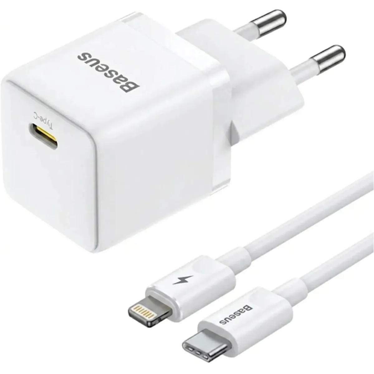 Мережевий зарядний пристрій Baseus Palm Fast Charger 1C (1USB-C) 20W White (E0116400) + кабель Lightning 1 м - зображення 1