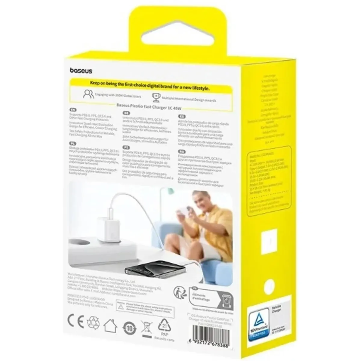 Мережевий зарядний пристрій Baseus PicoGo GaN Fast Charger 1C (1USB-C) 45W White (P10176800213-00) - мініатюра 10