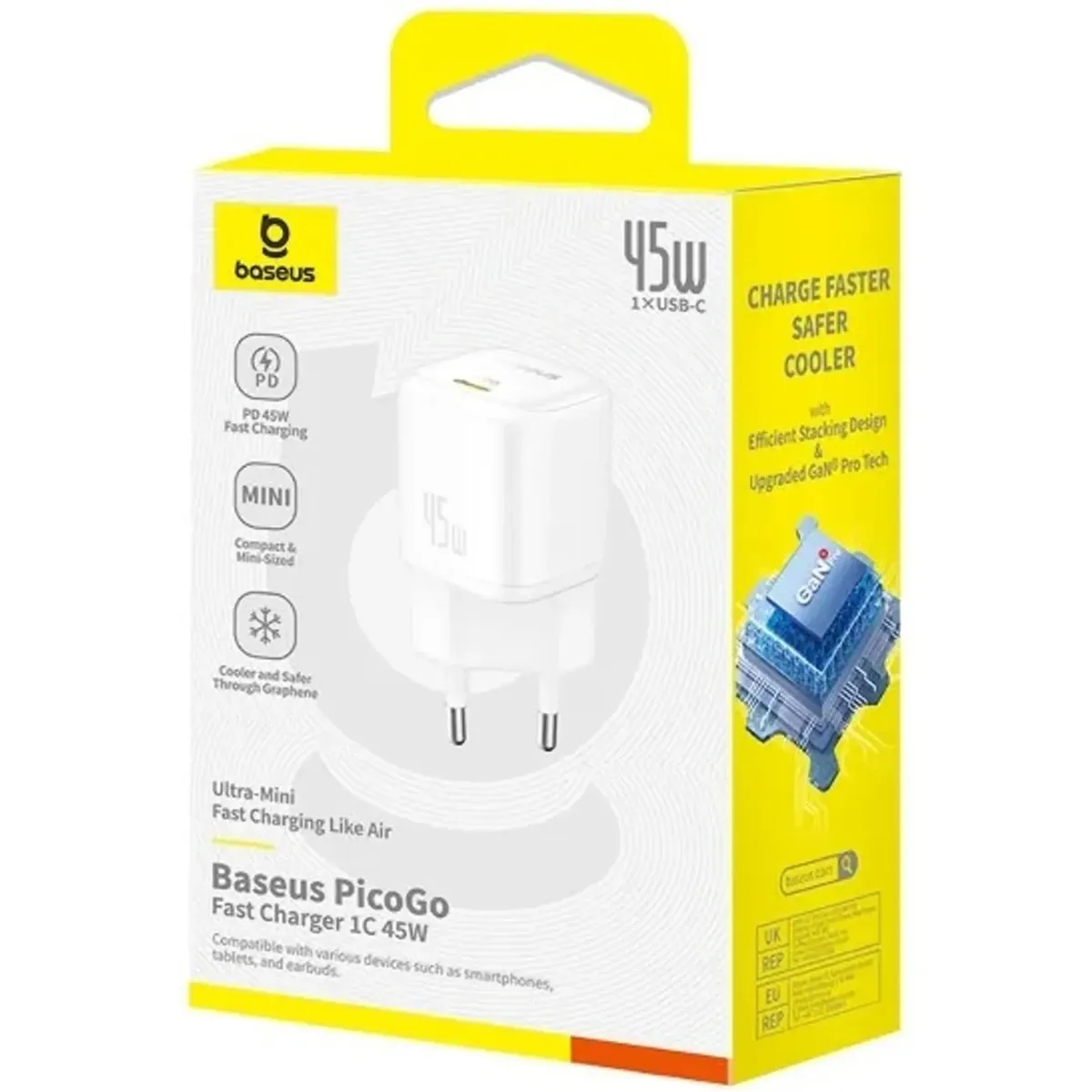 Мережевий зарядний пристрій Baseus PicoGo GaN Fast Charger 1C (1USB-C) 45W White (P10176800213-00) - мініатюра 9