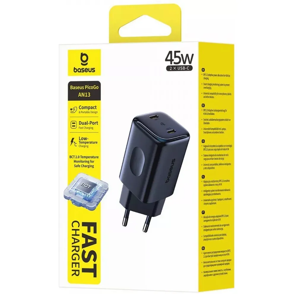 Мережевий зарядний пристрій Baseus PicoGo AN13 Fast Charger 2C (2xUSB-C) 45W Black (E0121F00) - мініатюра 5