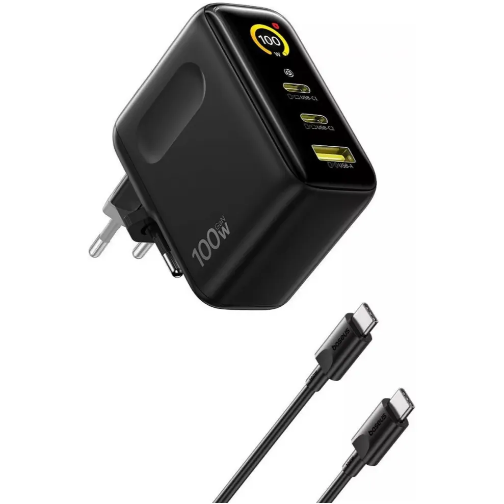 Мережевий зарядний пристрій Baseus PicoGo AE21 (2USB-C, 1USB) 100W Black (E0121B00) + кабель USB Type-C 1,5 м - мініатюра 2