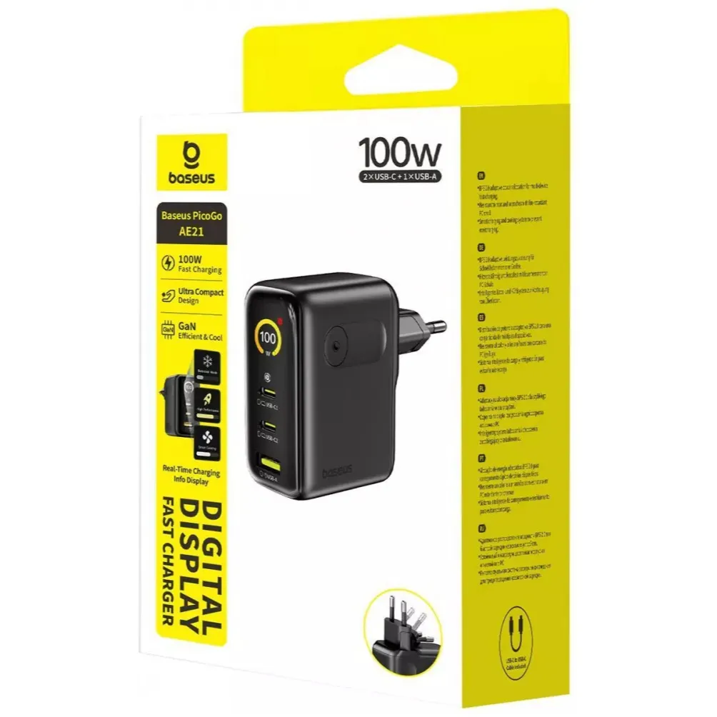 Мережевий зарядний пристрій Baseus PicoGo AE21 (2USB-C, 1USB) 100W Black (E0121B00) + кабель USB Type-C 1,5 м - мініатюра 3