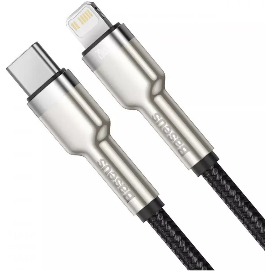 Кабель Baseus Cafule Metal USB Type-C - Lightning (M/M), 20W, PD, 0.25 м, Black (CATLJK-01) - мініатюра 2