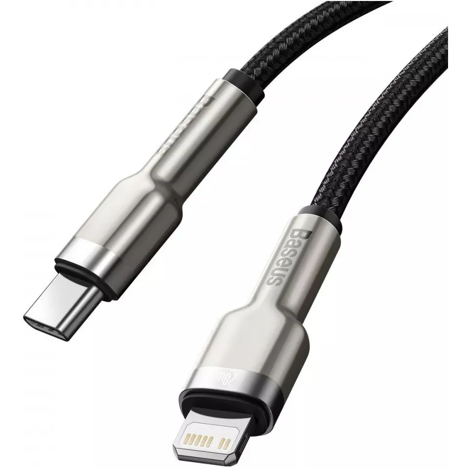 Кабель Baseus Cafule Metal USB Type-C - Lightning (M/M), 20W, PD, 0.25 м, Black (CATLJK-01) - мініатюра 3