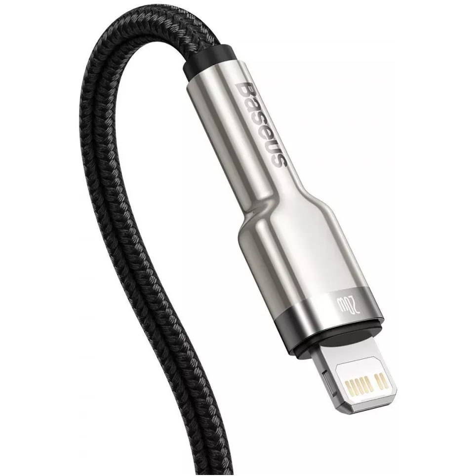 Кабель Baseus Cafule Metal USB Type-C - Lightning (M/M), 20W, PD, 0.25 м, Black (CATLJK-01) - мініатюра 4