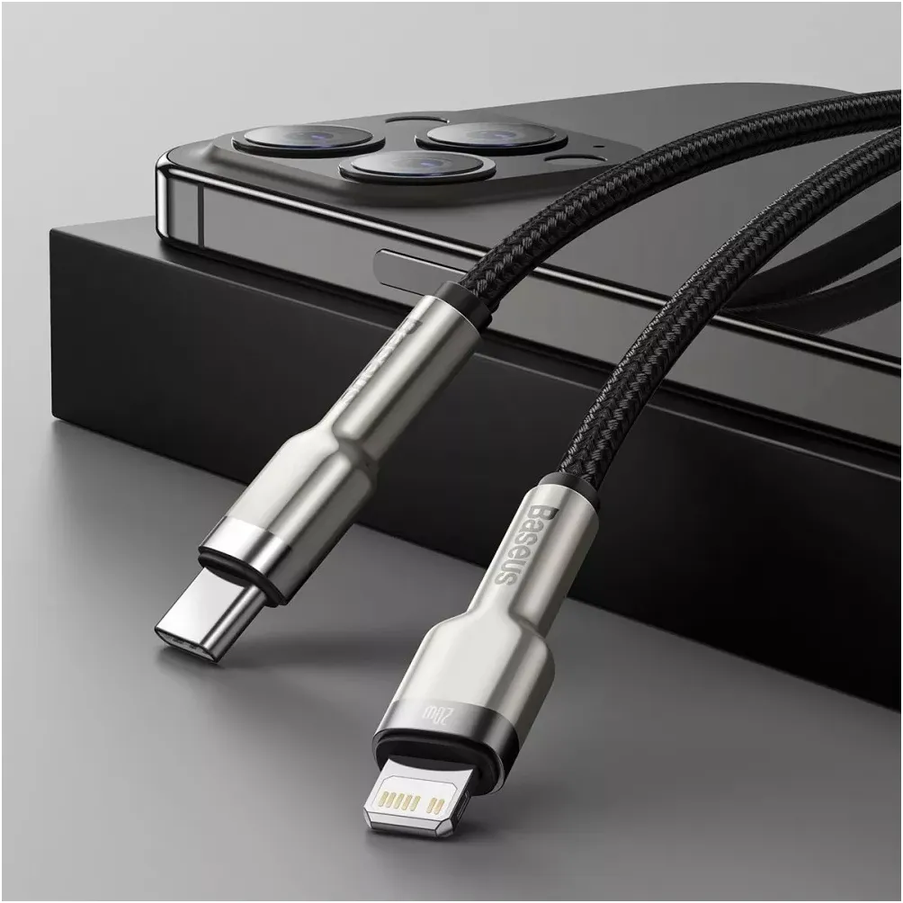 Кабель Baseus Cafule Metal USB Type-C - Lightning (M/M), 20W, PD, 0.25 м, Black (CATLJK-01) - мініатюра 7