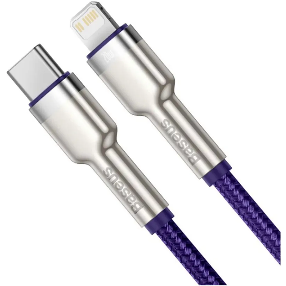 Кабель Baseus Cafule Metal USB Type-C - Lightning (M/M), 20W, PD, 1 м, Purple (CATLJK-A05) - мініатюра 3