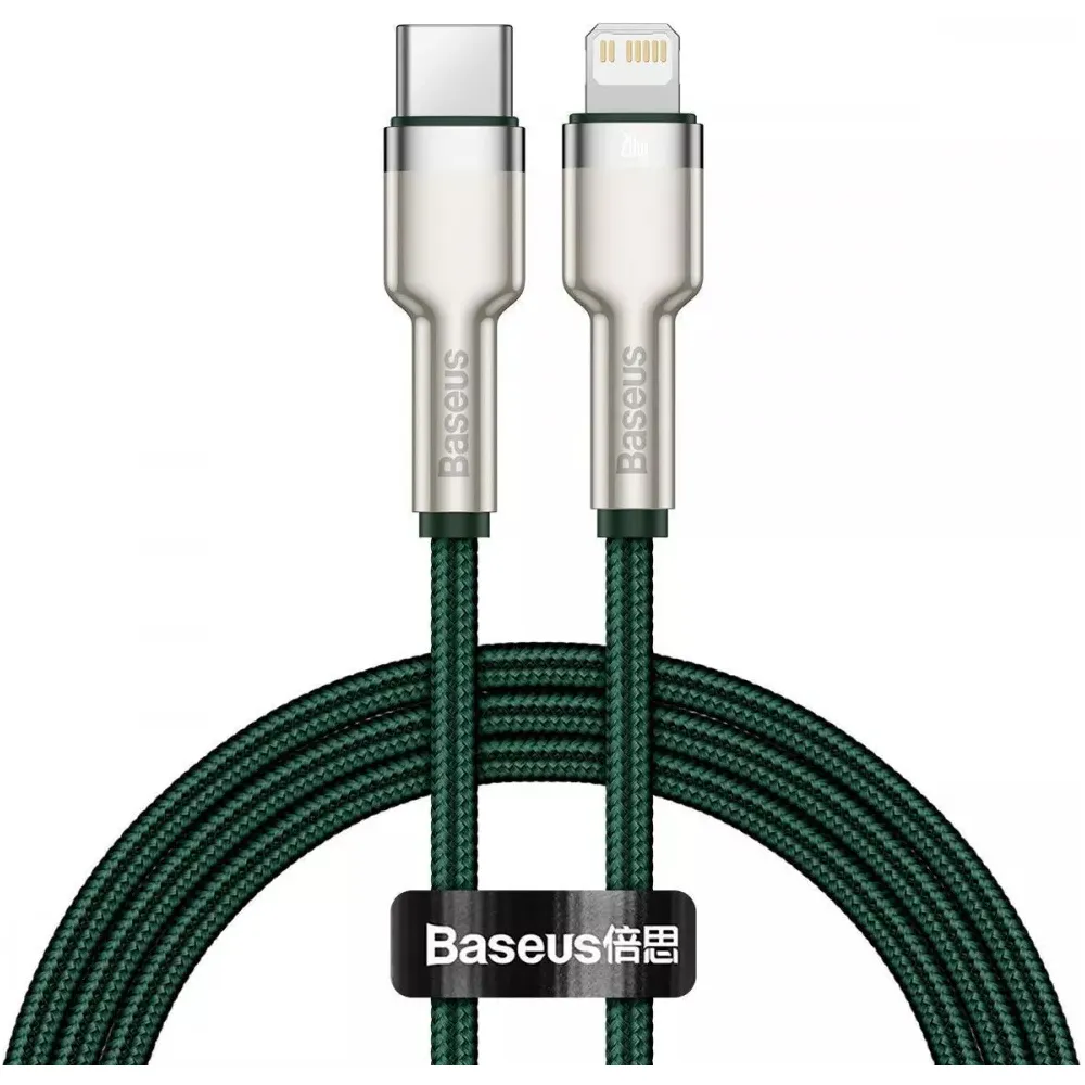 Кабель Baseus Cafule Metal USB Type-C - Lightning (M/M), 20W, PD, 1 м, Green (CATLJK-A06) - зображення 1