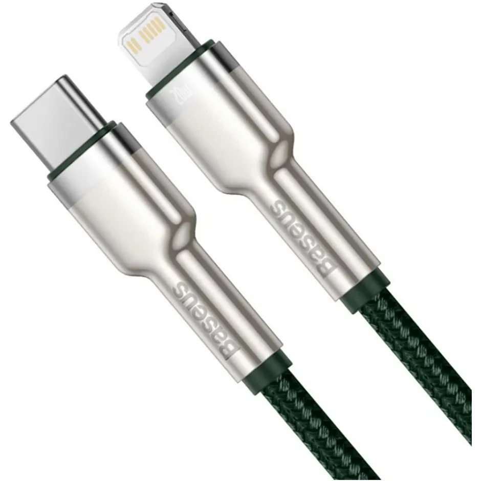 Кабель Baseus Cafule Metal USB Type-C - Lightning (M/M), 20W, PD, 1 м, Green (CATLJK-A06) - мініатюра 2