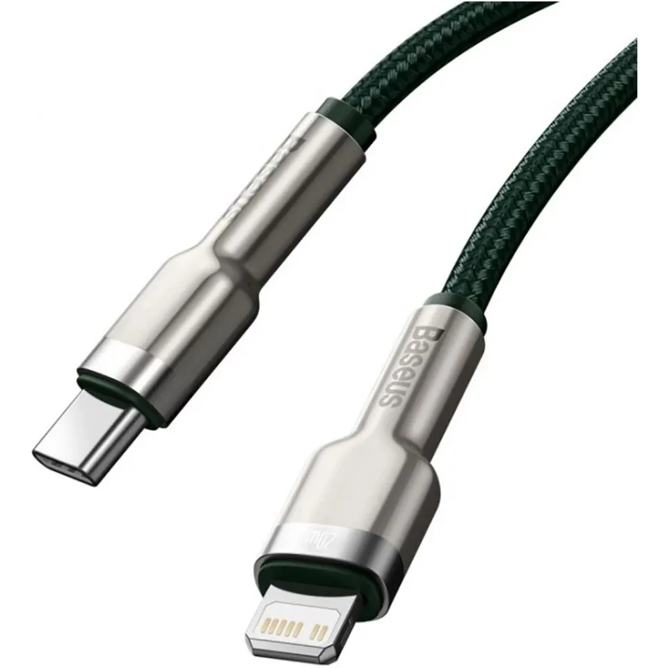 Кабель Baseus Cafule Metal USB Type-C - Lightning (M/M), 20W, PD, 1 м, Green (CATLJK-A06) - мініатюра 3