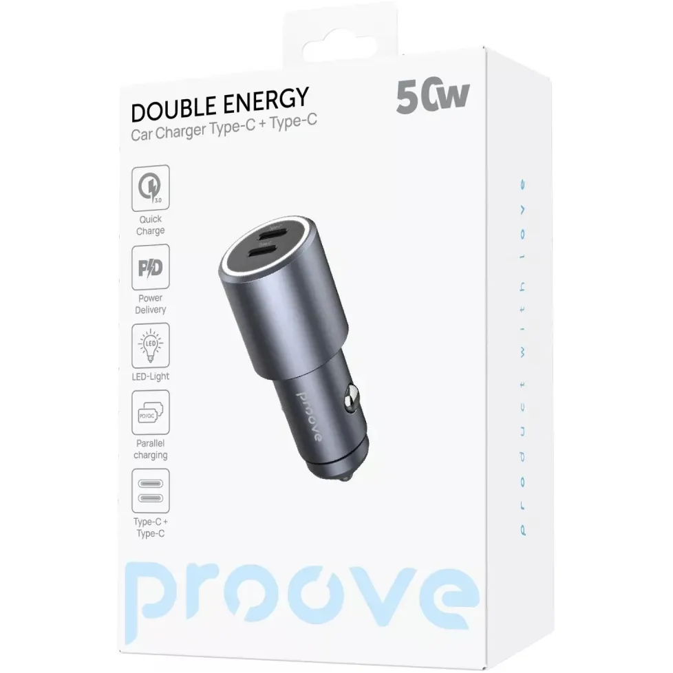 Автомобільний зарядний пристрій Proove Double Energy 50W (2xUSB-C) Metal Gray (ACDE50022206) - мініатюра 5