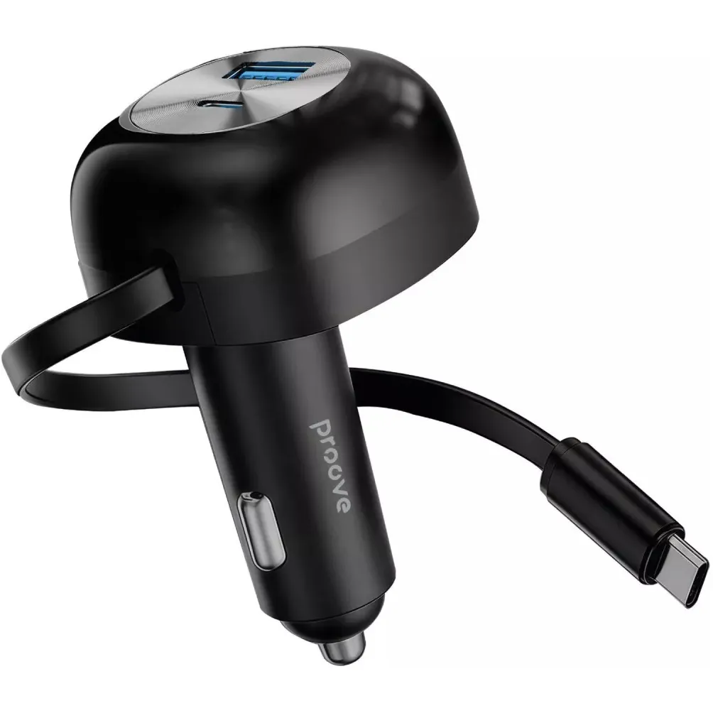 Автомобільний зарядний пристрій Proove Pulsar (1USB, 1USB-C, вбудований кабель USB-C) 65W Black (CCPR65110001) - зображення 1