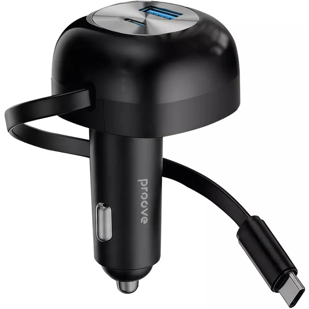Автомобільний зарядний пристрій Proove Pulsar (1USB, 1USB-C, вбудований кабель USB-C) 65W Black (CCPR65110001) - мініатюра 3