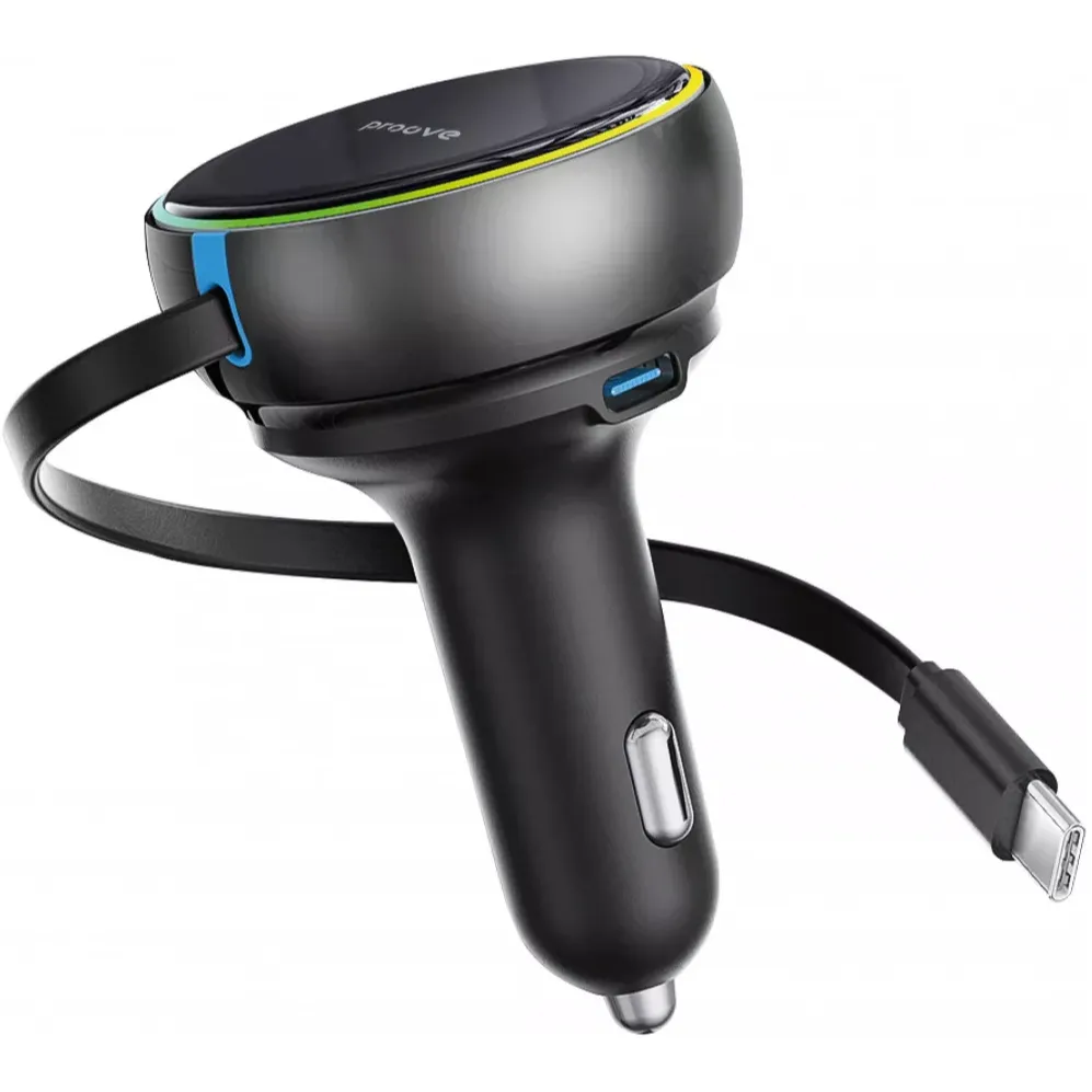 Автомобільний зарядний пристрій Proove Hammer (1USB, 1USB-C, вбудований кабель USB-C) 81W Black (CCHR81110001) - зображення 1