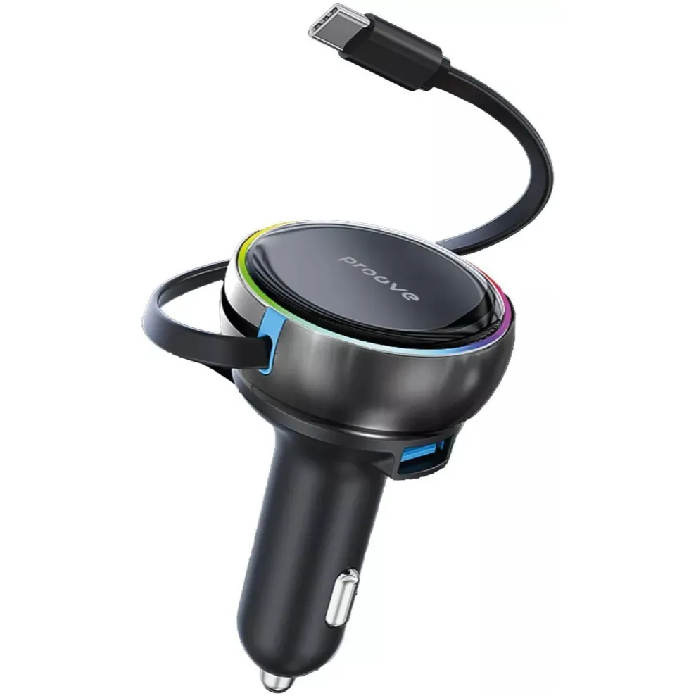 Автомобільний зарядний пристрій Proove Hammer (1USB, 1USB-C, вбудований кабель USB-C) 81W Black (CCHR81110001) - мініатюра 2