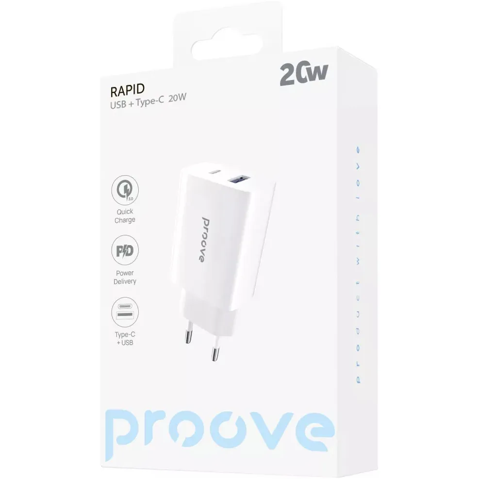 Мережевий зарядний пристрій Proove Rapid (1USB, 1USB-C) 20W White (WCRP20110002) - мініатюра 8