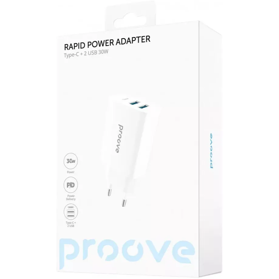 Мережевий зарядний пристрій Proove Rapid (2USB, 1USB-C) 30W White (WCRP30210002) - мініатюра 6