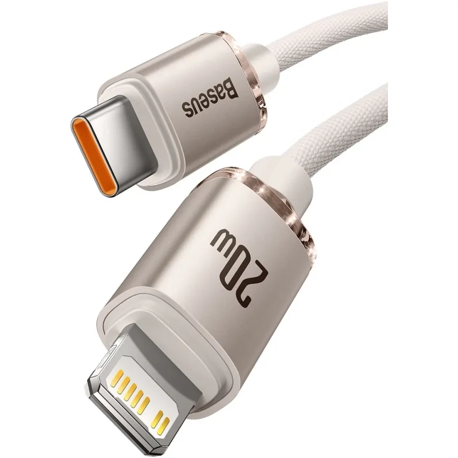 Кабель Baseus Crystal Shine Series Fast Charging USB Type-C - Lightning (M/M), 20W, 1.2 м, Pink (CAJY001304) - мініатюра 2