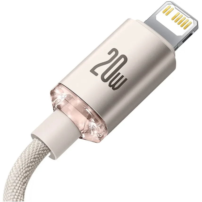 Кабель Baseus Crystal Shine Series Fast Charging USB Type-C - Lightning (M/M), 20W, 1.2 м, Pink (CAJY001304) - мініатюра 4