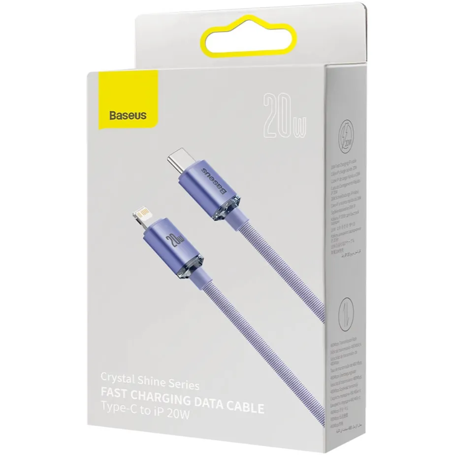 Кабель Baseus Crystal Shine Series Fast Charging USB Type-C - Lightning (M/M), 20W, 2 м, Purple (CAJY000305) - мініатюра 11