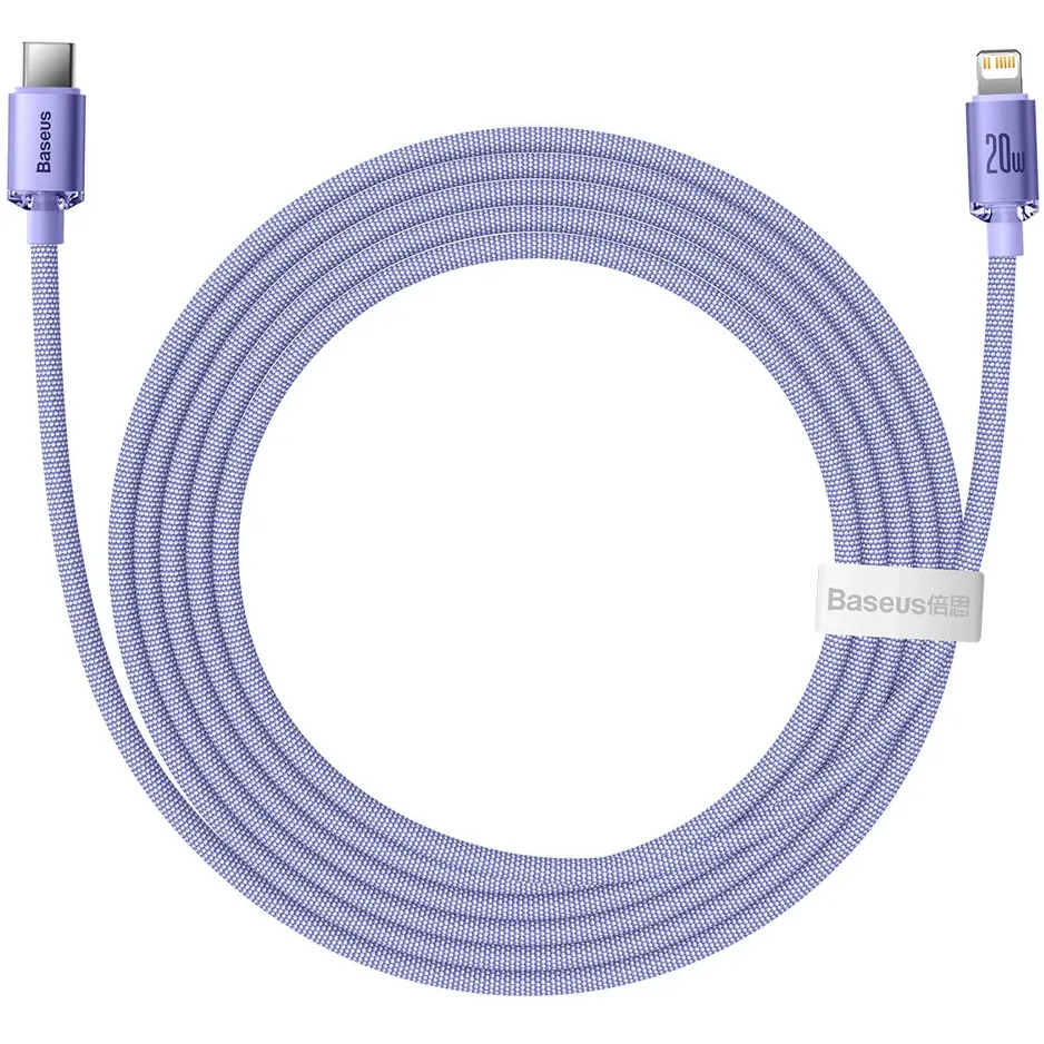 Кабель Baseus Crystal Shine Series Fast Charging USB Type-C - Lightning (M/M), 20W, 2 м, Purple (CAJY000305) - мініатюра 5